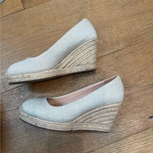 J. Crew Linen-Look Espadrille Wedge Pumps in Light Beige